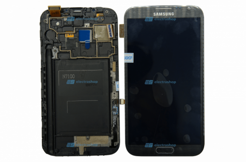 Модуль-дисплей Samsung Galaxy Note 2 (SM-N7100) серый в сборе с рамкой (ОРИГИНАЛ)
