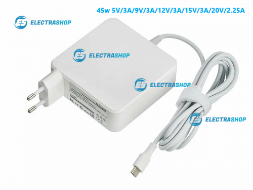 Блок питания для ноутбуков и планшетов Type-C 45w 5V/3A/9V/3A/12V/3A/15V/3A/20V/2.25A