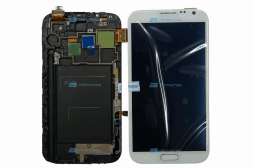 Модуль-дисплей Samsung Galaxy Note 2 (SM-N7100) белый в сборе с рамкой (ОРИГИНАЛ)